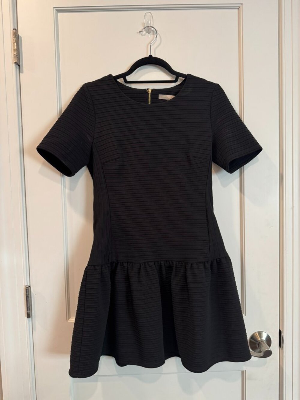 Forever 21 Black Ribbed Drop Waist Dress with Gold Exposed Zipper - Womens Small